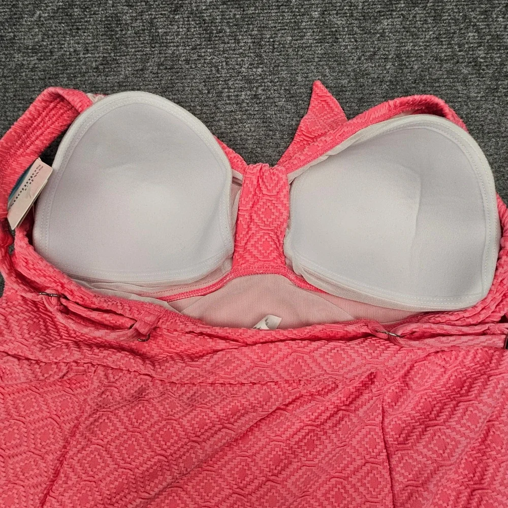 Swim Solutions Swim Dress Womens 16 Guava Pink Bow Front Tummy Control New - Picture 3 of 11